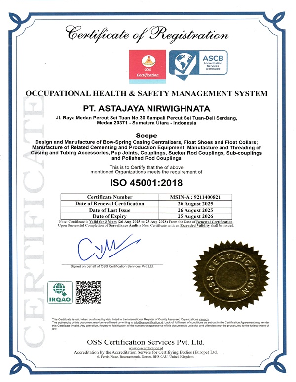 Astajaya Nirwighnata ISO 45001:2018 Certification